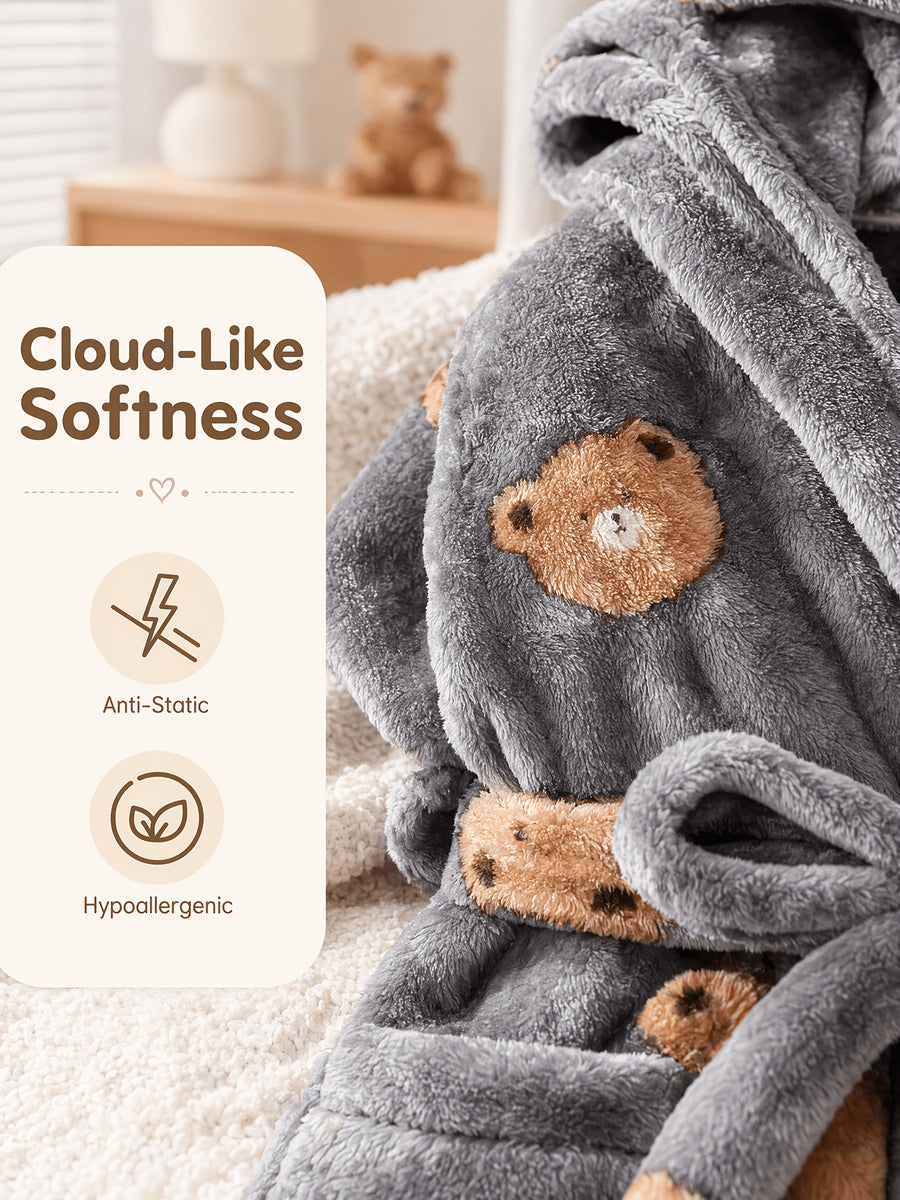 Peignoir à capuche pour garçon à motif ours, manches longues — Monptitlou