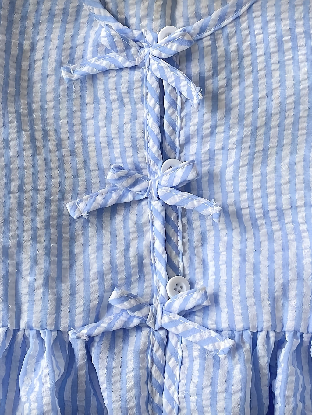 Ensemble haut à manches longues avec nœud et pantalon à rayures bleues — Monptitlou