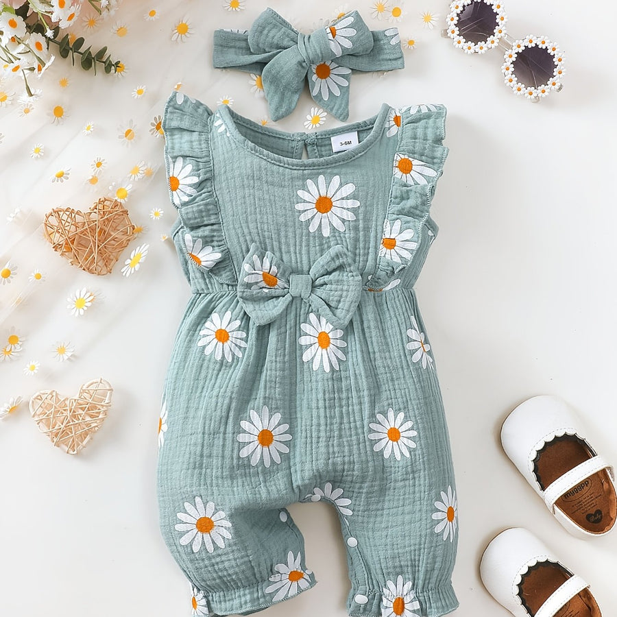 Romper bébé fille été style mignon avec motif petite marguerite — Monptitlou