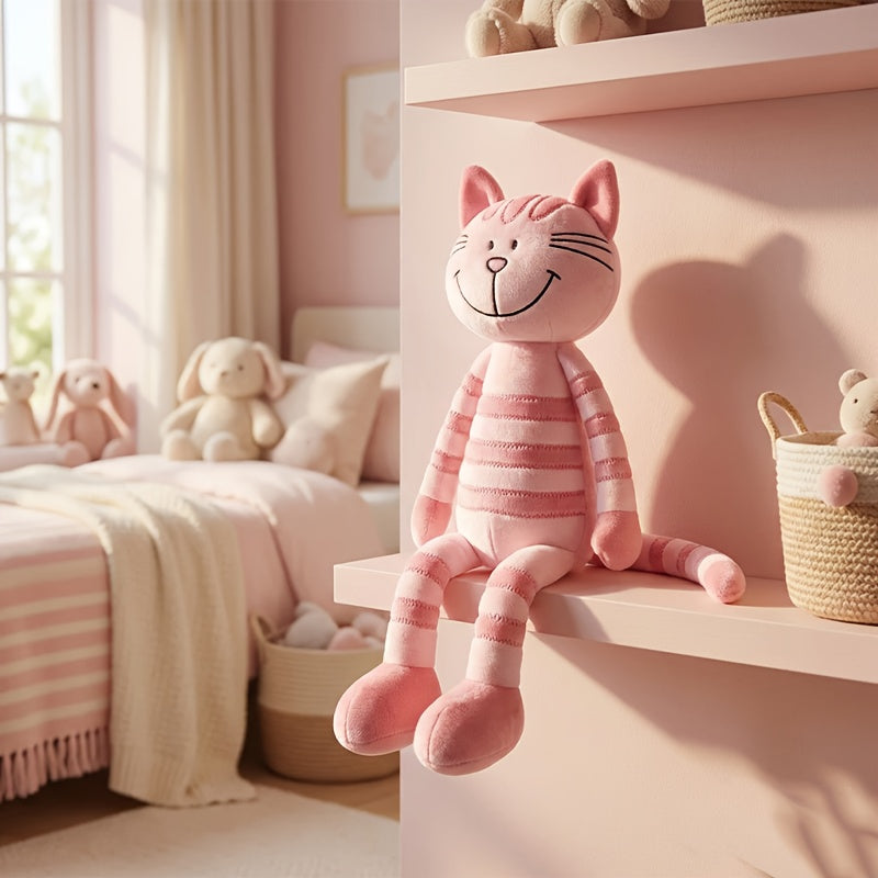 Jouet en peluche adorable chat rayé rose, chaton souriant mignon — Monptitlou