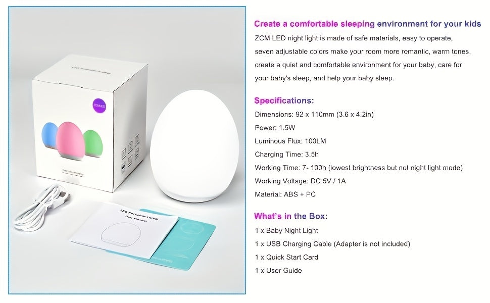 Veilleuse rechargeable en forme d'œuf avec 7 modes de couleur — Monptitlou