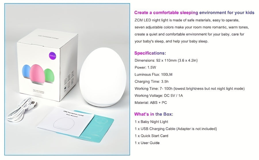 Veilleuse rechargeable en forme d'œuf avec 7 modes de couleur — Monptitlou