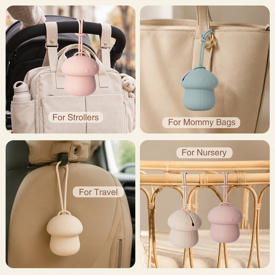 1pc Sac de Rangement Suspendu pour Poussette, Sac de Rangement pour Sucette en Silicone Champignon, Protecteur de Sucett