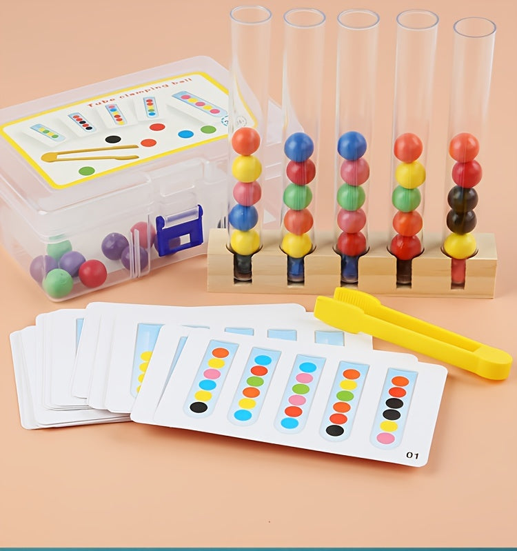 Jeu Éducatif en Bois à 5 Tubes Transparents pour le Tri de Perles — Monptitlou