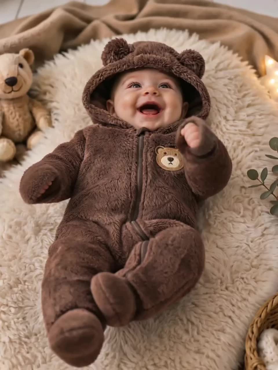 Grenouillère à pieds et manches longues marron pour bébé — Monptitlou