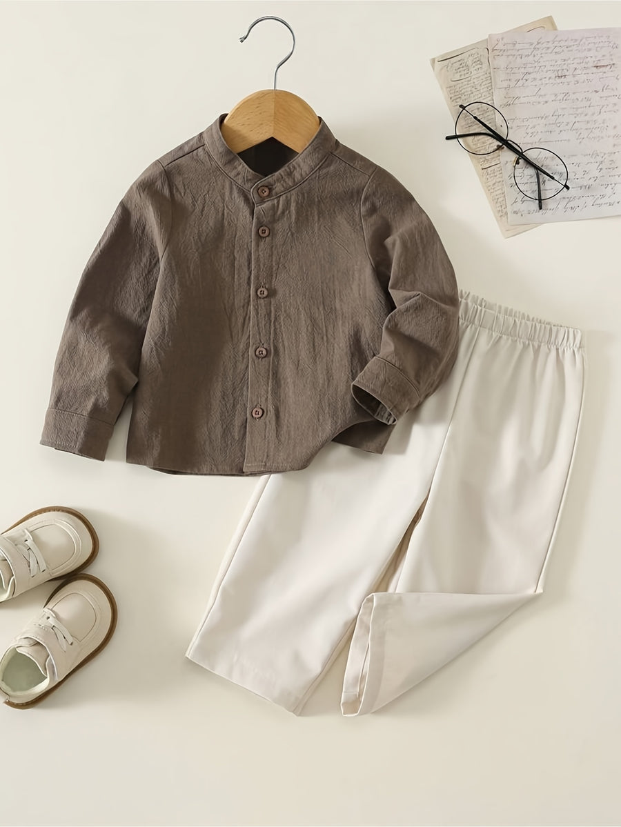 Ensemble chemise manches longues couleur unie et pantalon style — Monptitlou
