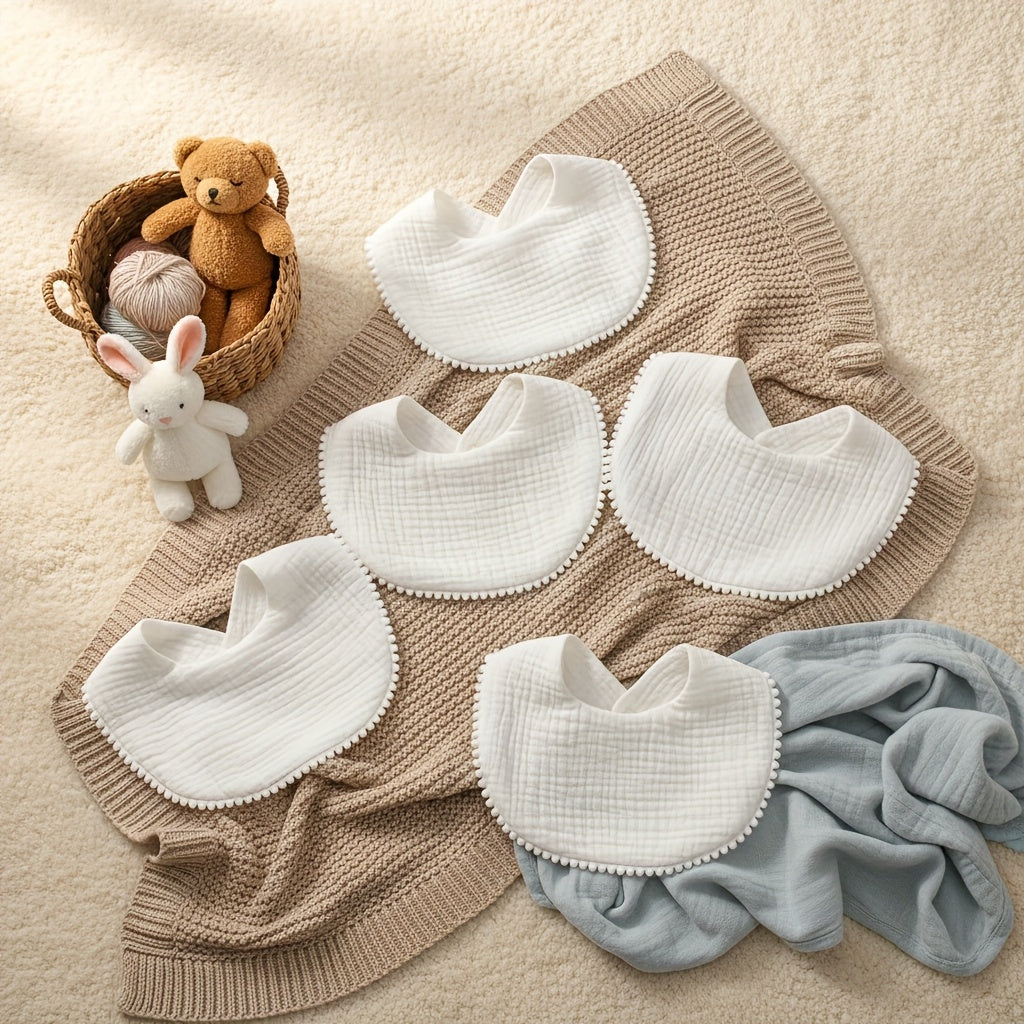 Bavoirs à pression pour bébé, blancs, mignons, doux — Monptitlou