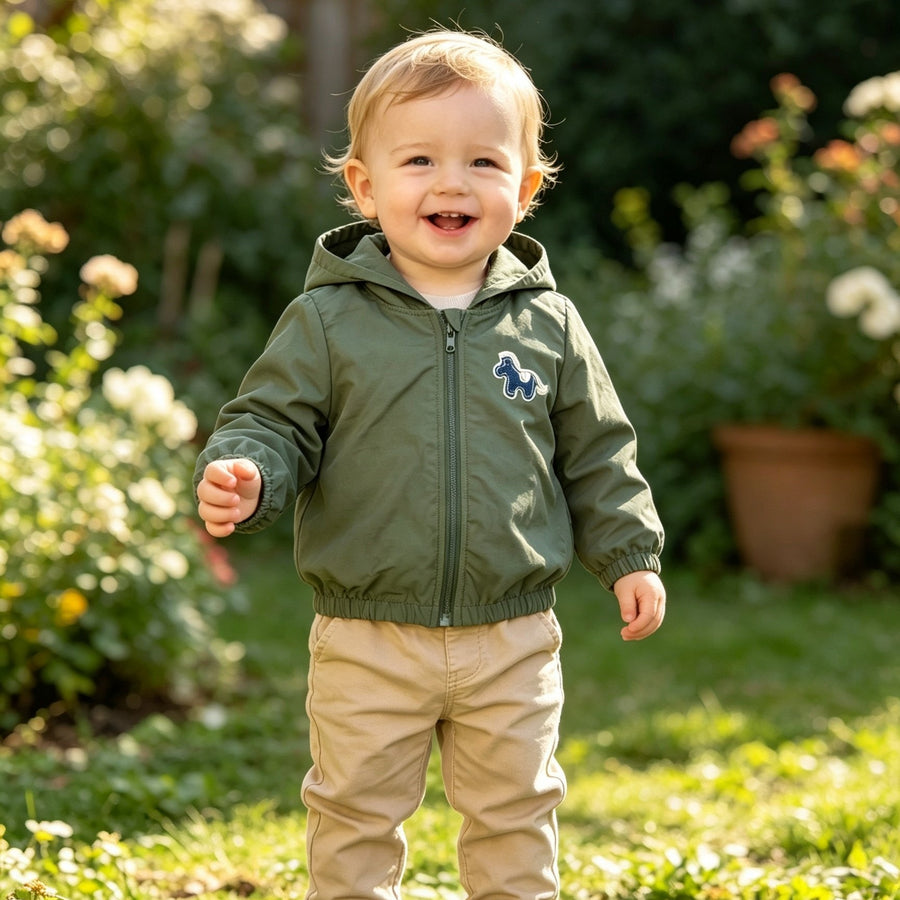 Nouvelle Veste Zippée à Capuche Kaki Printemps et Automne pour Bébés et — Monptitlou