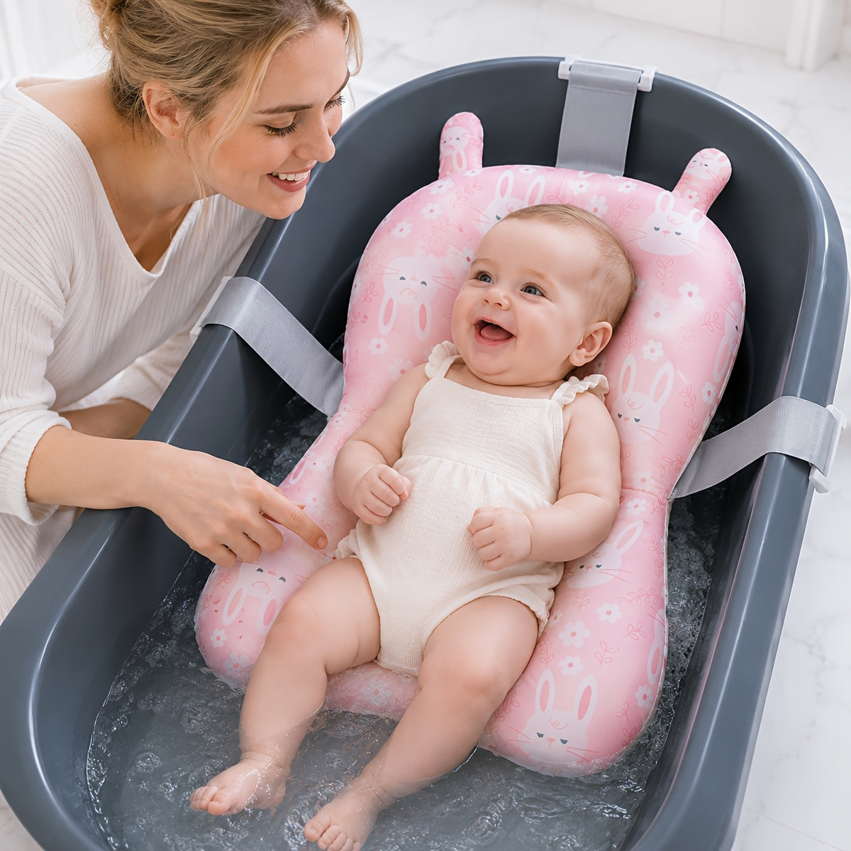 1 Coussin de Bain Confortable pour Nouveau-né avec Support Lombaire et — Monptitlou Image