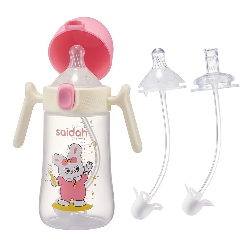 rose / Biberon (9M+) avec 3 pailles