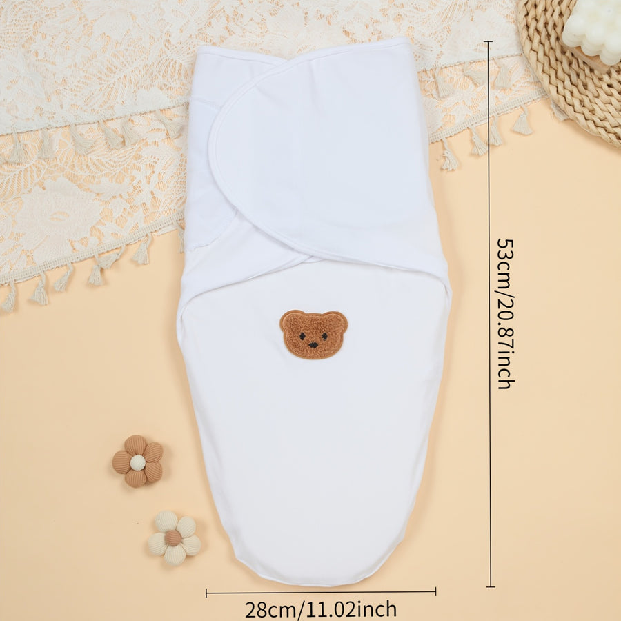 Ensemble d'emmaillotage pur pour bébé 3 pièces, motif appliqué d'ours — Monptitlou