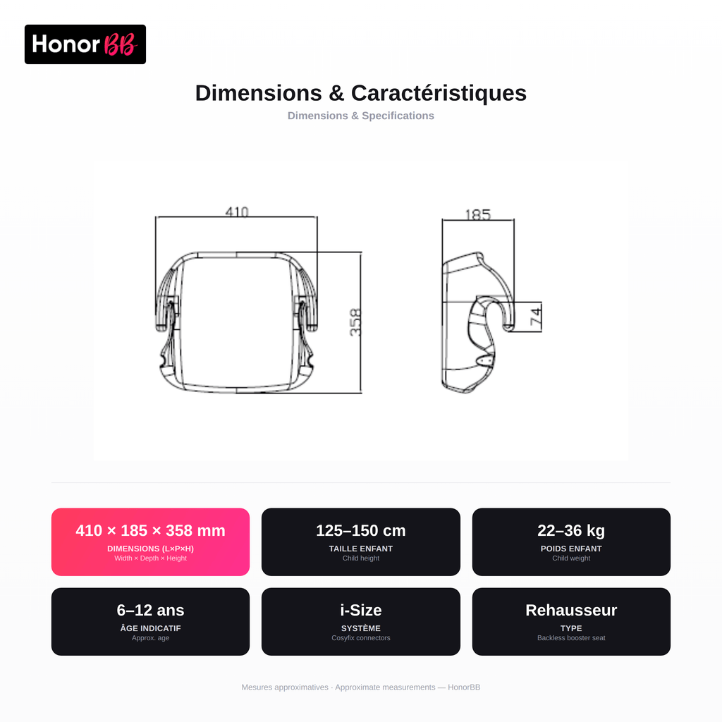 HonorBB Rehausseur I-Size ISOFIX Cosyfix R129 – Sécurité et confort — Monptitlou