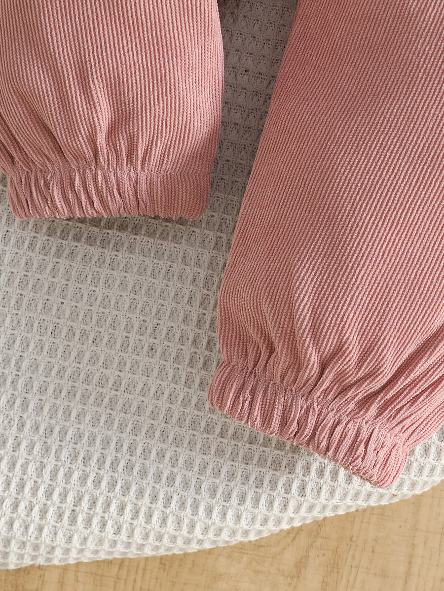 Haut à manches bouffantes et pantalon long avec nœud rose pour — Monptitlou