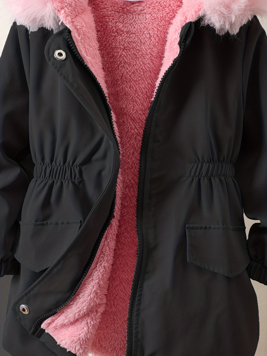 Manteau long à capuche doublé pour filles, automne hiver, décontracté — Monptitlou