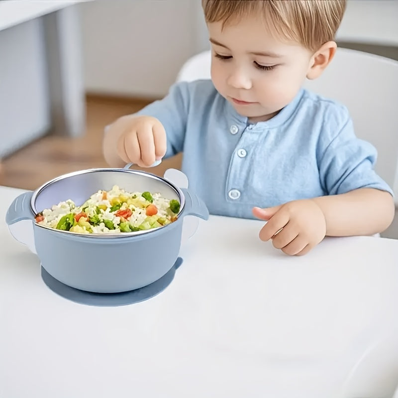 Lot de fourchette-cuillère en acier inoxydable avec ventouse en silicone fendue, bol pour enfants, gobelet avec paille, 