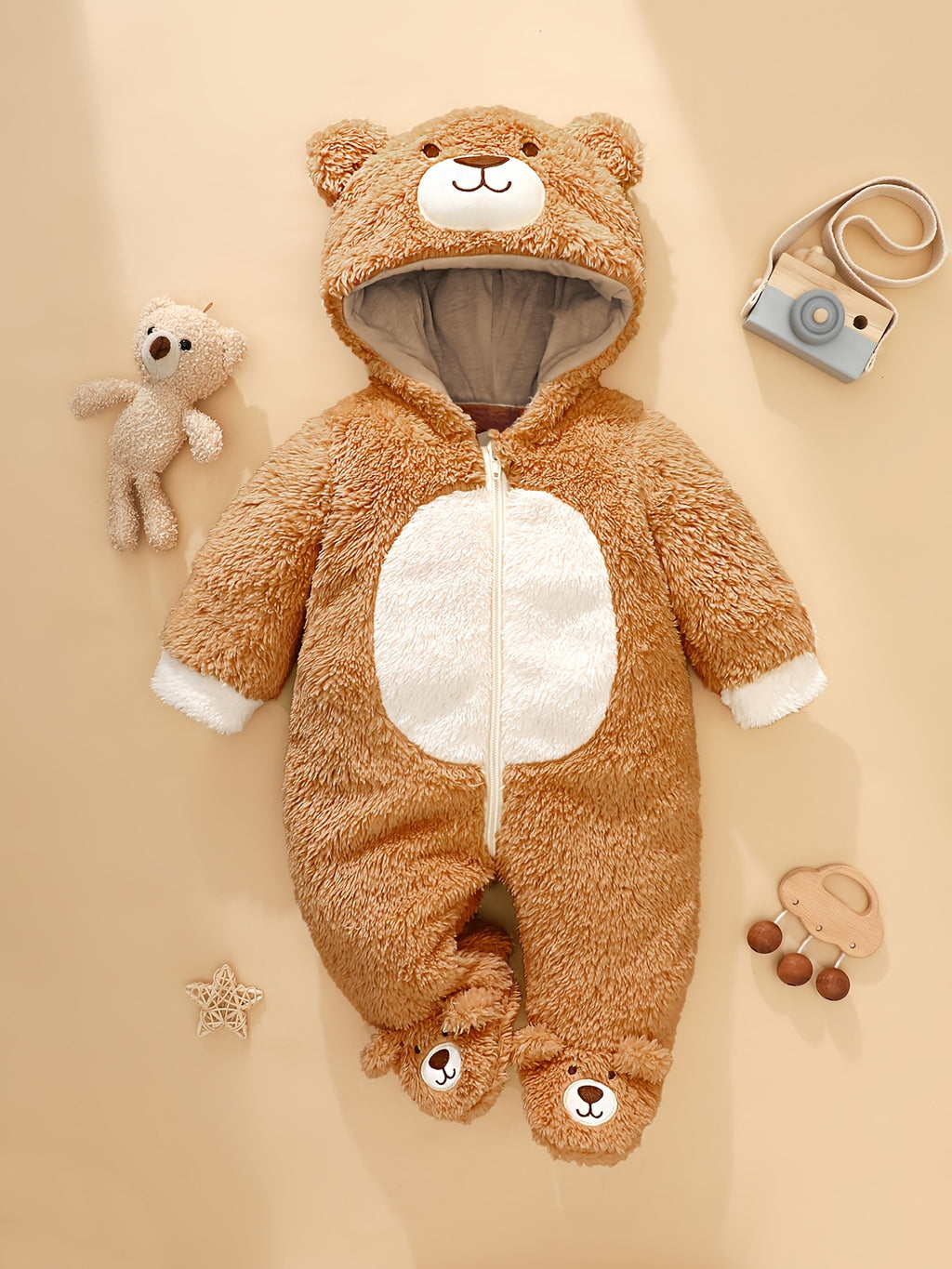 Grenouillère polaire à capuche ourson, 0 à 1 an — Monptitlou