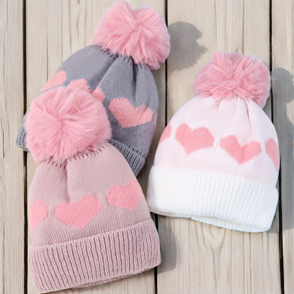 Bonnet d'hiver pour bébé, tricot jacquard épais double épaisseur avec — Monptitlou