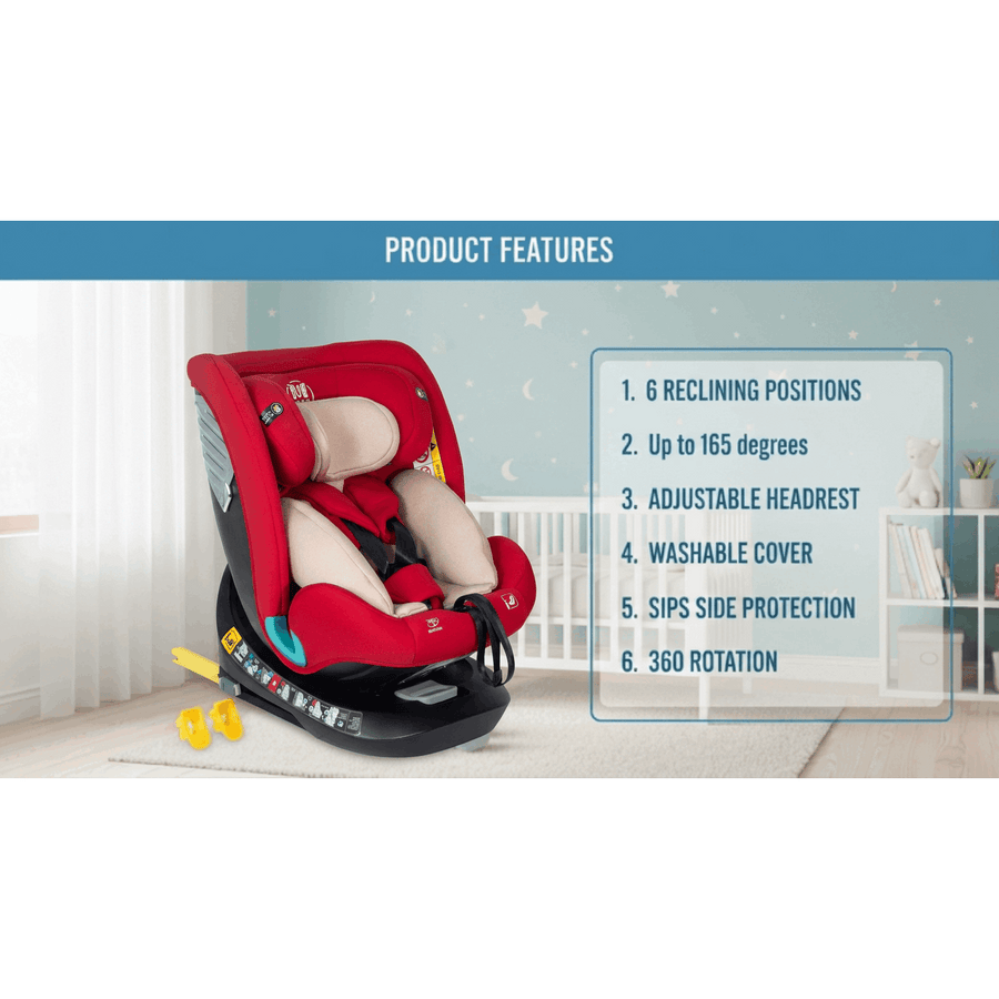 Siège Auto Saphir DELUXE BUF BOOF iSIZE Rouge avec Isofix — Monptitlou