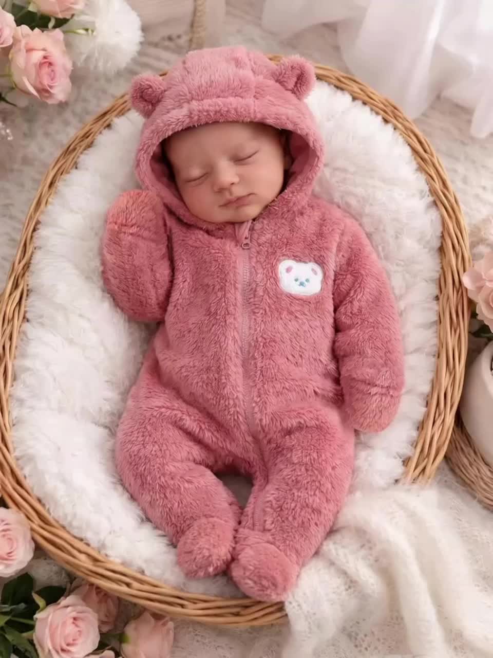Combinaison pieds longs manches longues rose pour bébé fille — Monptitlou