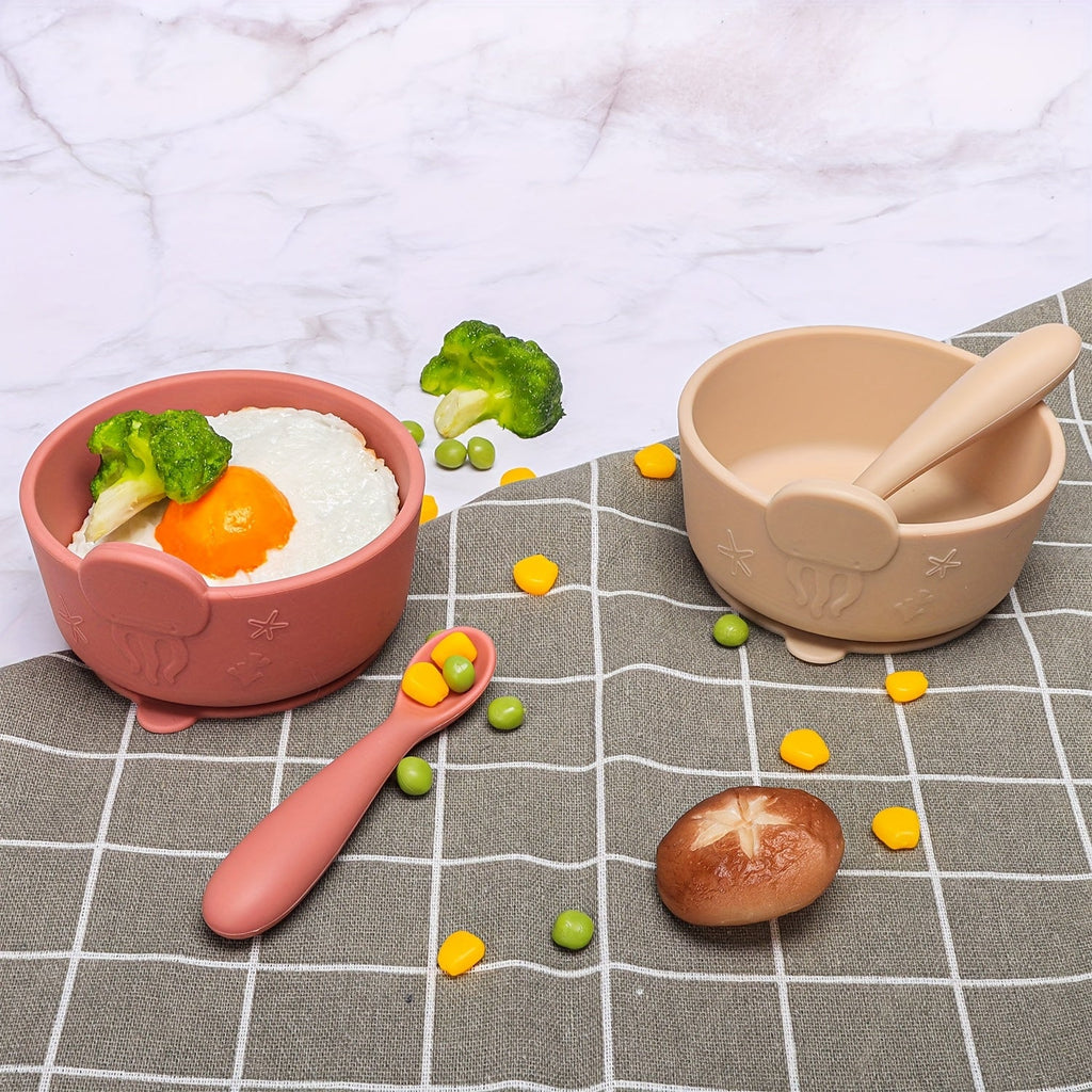 Bols en silicone alimentaire pour bébé avec ventouse, cuillère — Monptitlou