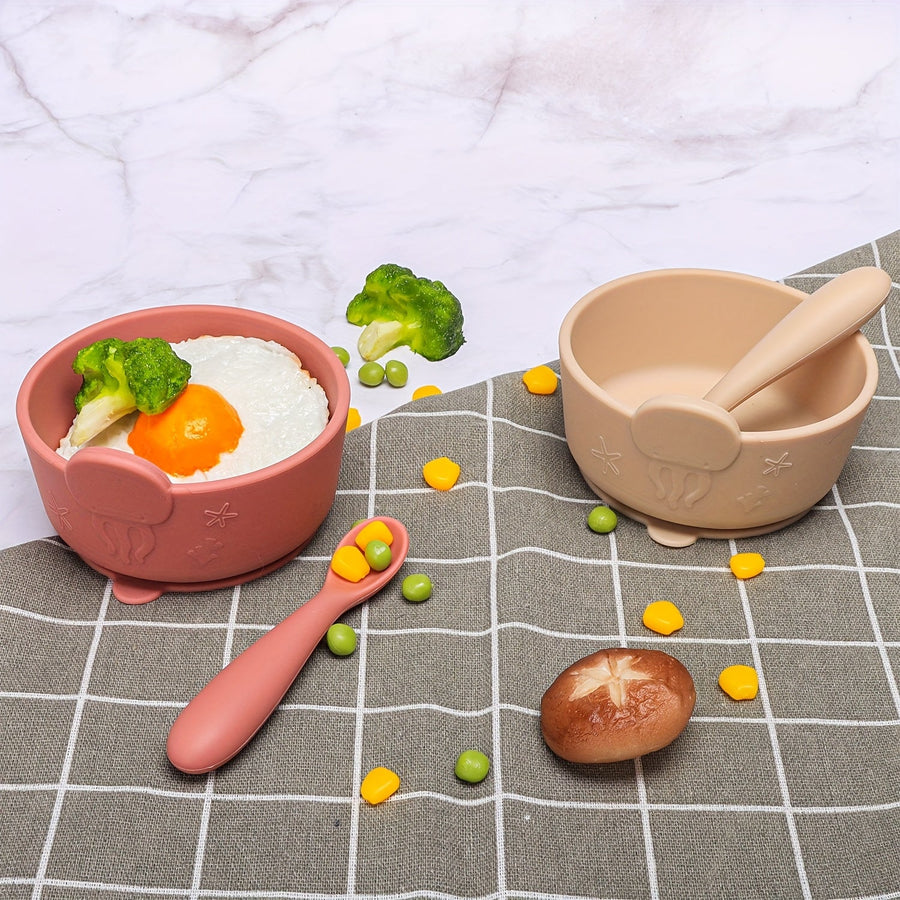 Bols en silicone alimentaire pour bébé avec ventouse, cuillère — Monptitlou