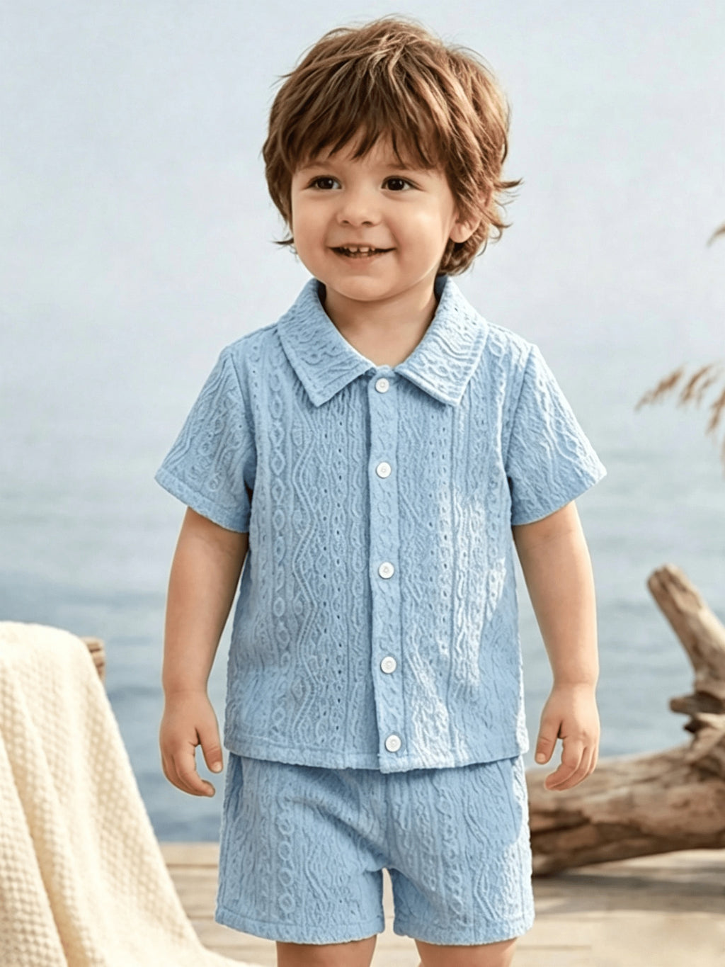 Ensemble 2 pièces T-shirt à manches courtes et short à texture — Monptitlou