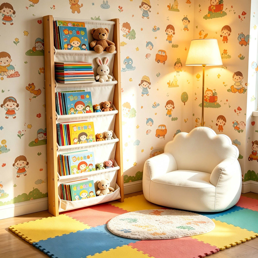 Étagère à livres « 7 poches » blanche - (L)44.5 x (H)118 x (P)6 cm — Monptitlou