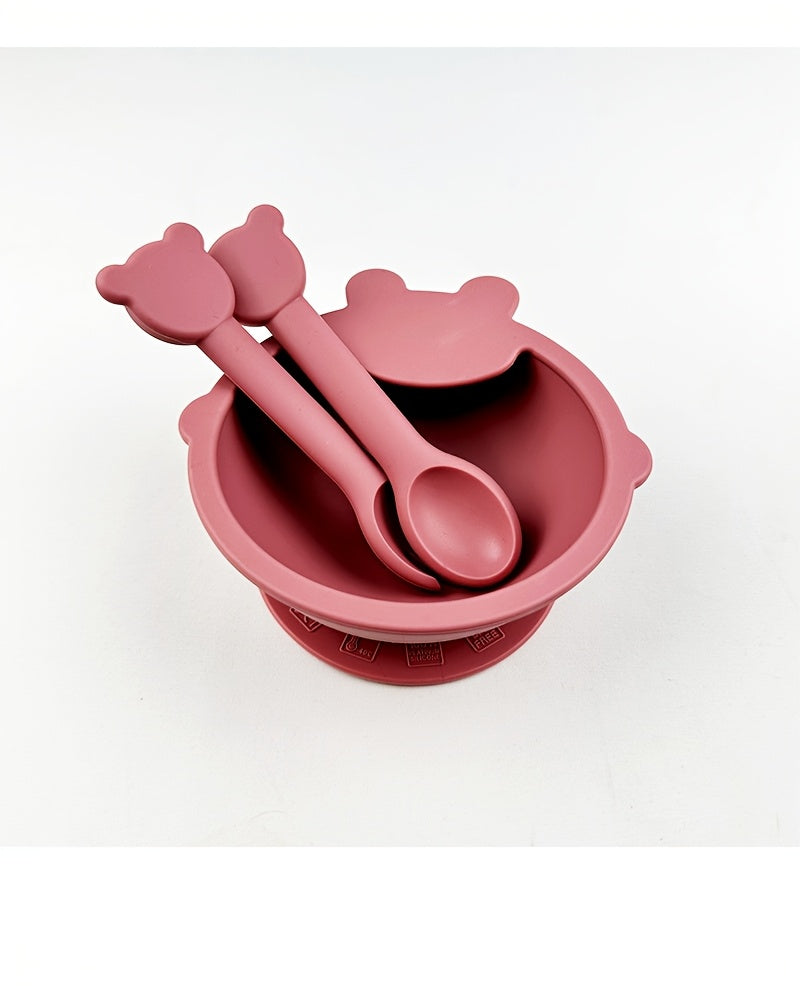 Lot de 3 pièces ensemble de vaisselle pour tout-petits en silicone alimentaire, bol à ventouse pour bébé motif cartoon, 