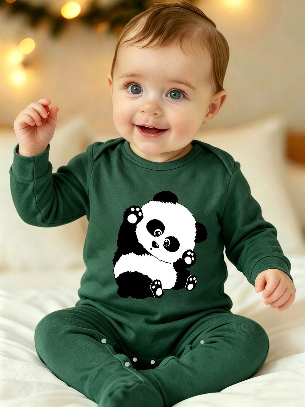 Barboteuse à pieds pour nouveau-né avec imprimé dessin animé "Panda mignon" et boutonnage - 100 % douce, respirante, con