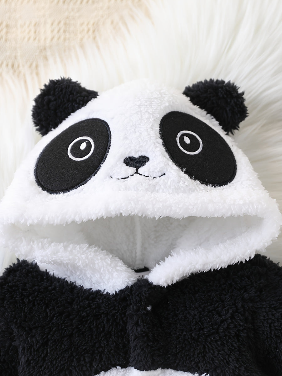 Combinaire bébé nouveau-né en polaire épaisse forme panda cartoon avec — Monptitlou