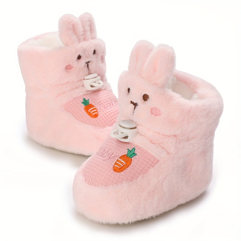 Chaussures d'hiver pour nouveau-nés 0-1 an, bottes chaudes doublées peluche avec motifs mignons, semelles souples, chaus