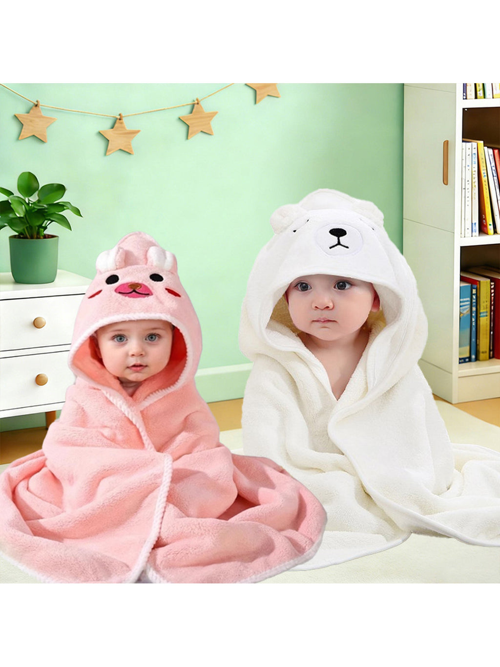Cape de bain bébé à capuche, motifs colorés, très absorbante — Monptitlou