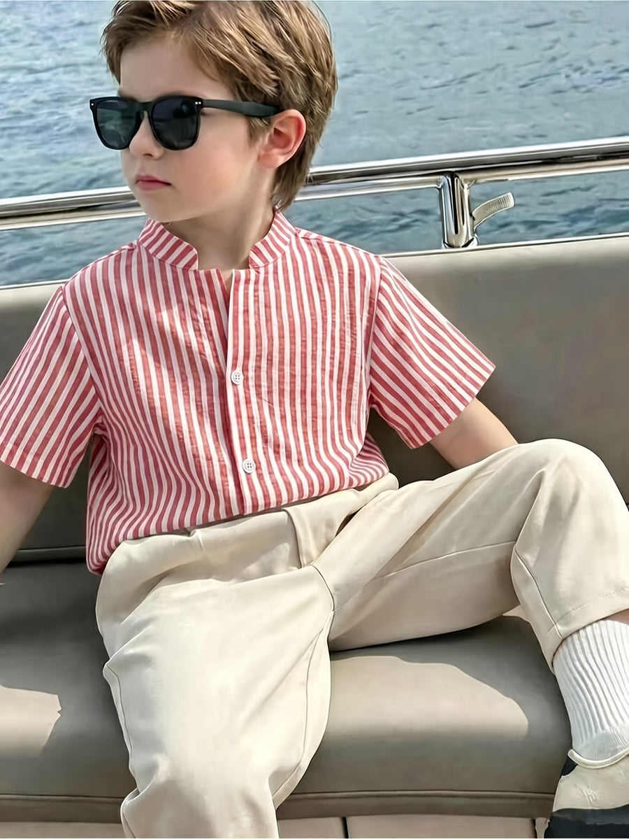 Ensemble 2 pièces 'S : Chemise décontractée à rayures et pantalon uni — Monptitlou
