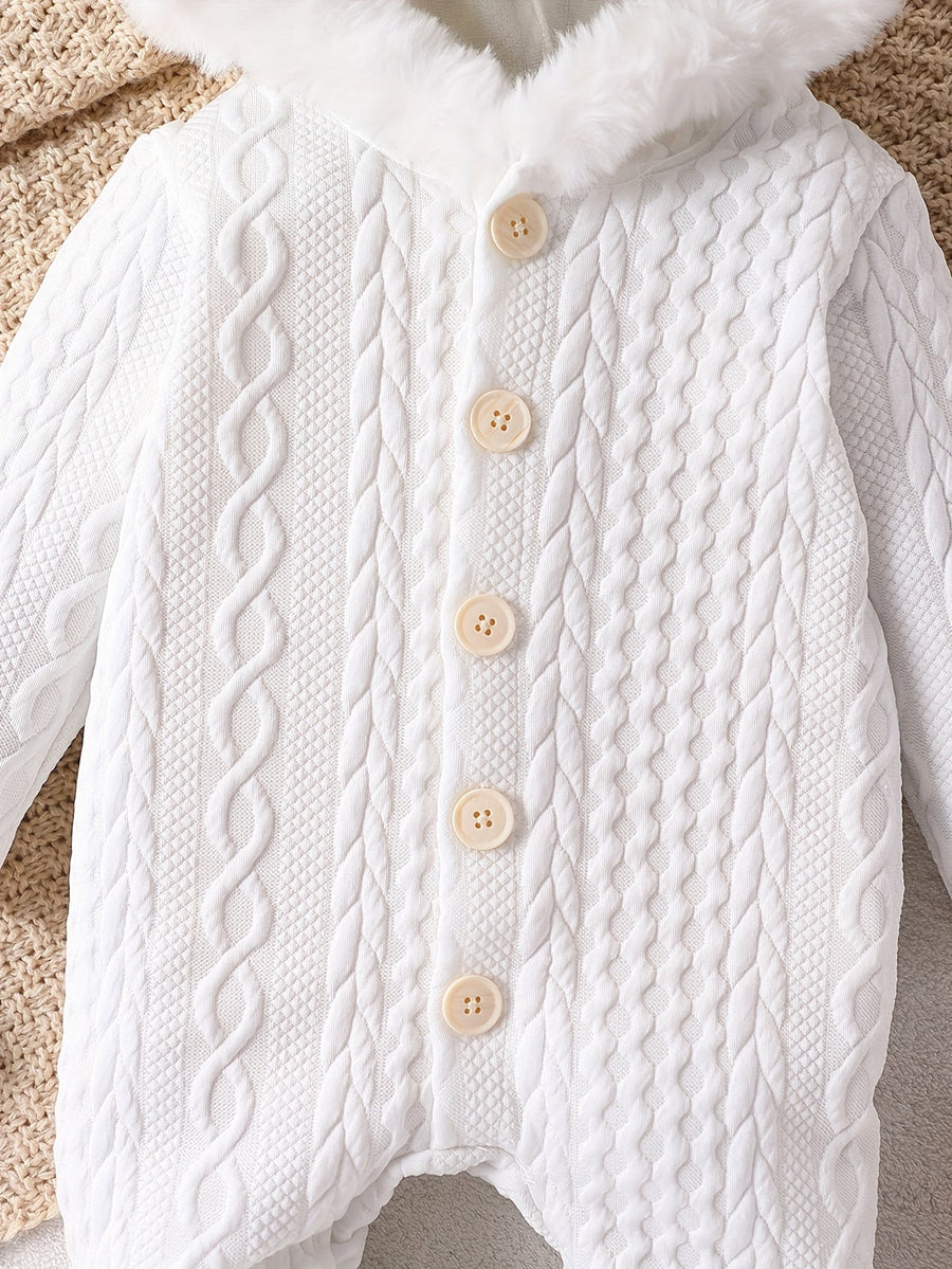 Combinaison pour bébés filles, style décontracté automne-hiver, à capuche épaisse, unie, à un bouton, coupe classique et
