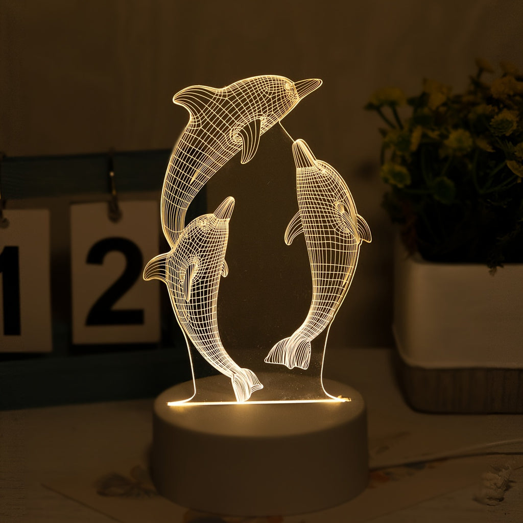 Lampe de nuit 3D USB dauphin lumineux, décoration de table vie marine — Monptitlou