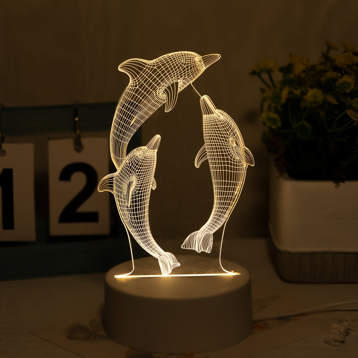 Lampe de nuit 3D USB dauphin lumineux, décoration de table vie marine — Monptitlou Image