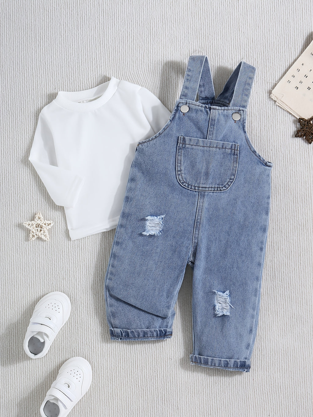 Salopettes en denim déchiré pour garçons, printemps/automne — Monptitlou