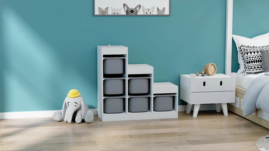Meuble de rangement pour jouets avec 6 bacs amovibles et 3 niveaux