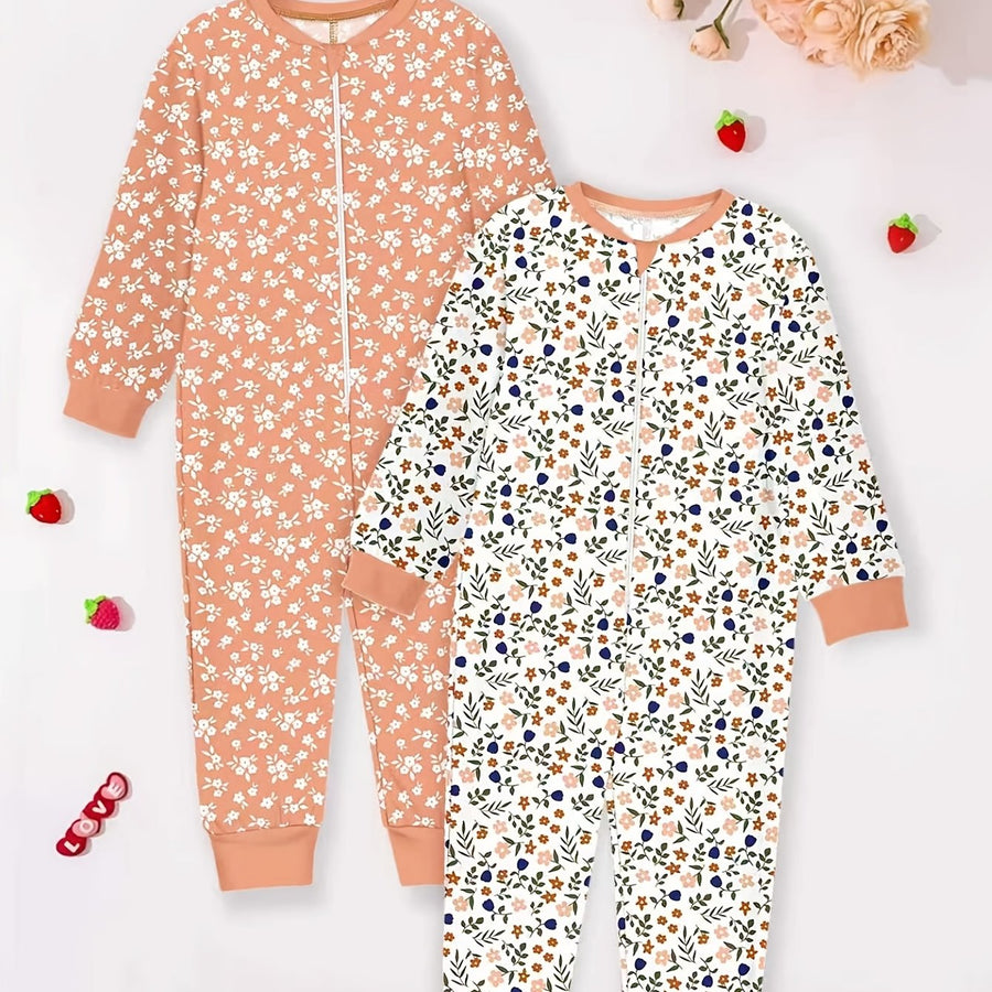 [Pyjama floral pour filles] 2 pcs Ensemble de pyjama salopette imprimé — Monptitlou