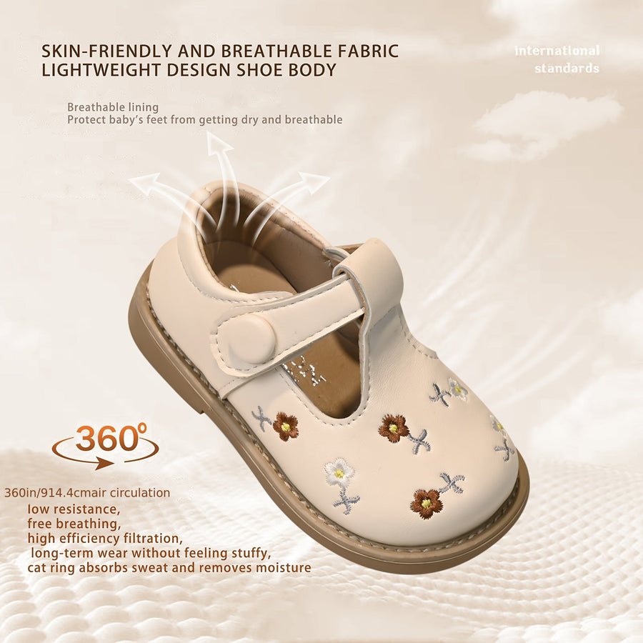 Chaussures de bébé 1-3 ans printemps été à semelle souple, fleurs brodées, chaussures de princesse plates, antidérapante