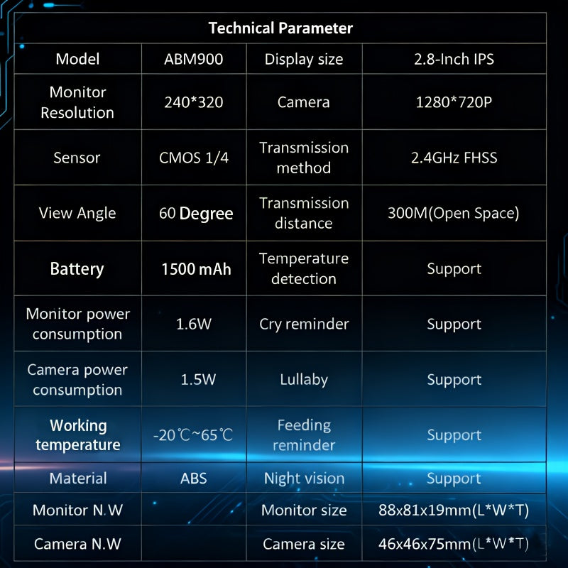 Écran vidéo IPS de 7,11 cm avec audio bidirectionnel, 8 berceuses — Monptitlou
