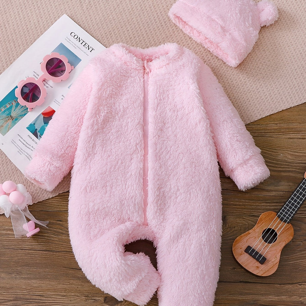 Combinaison Mignonne à Manches Longues en Peluche Unie pour Filles — Monptitlou