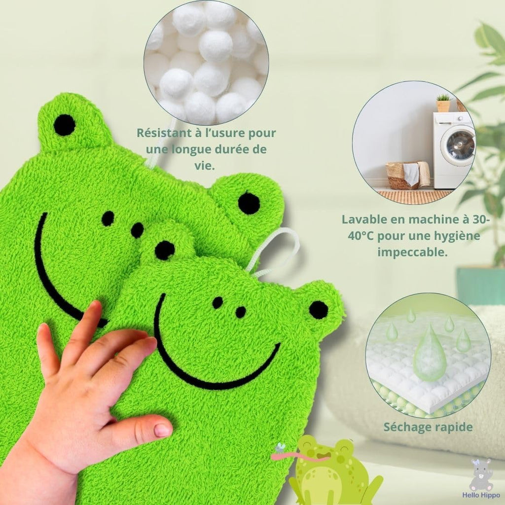 Ensemble Hello Hippo de 6 Gants de Toilette pour Bébé et Parents — Monptitlou