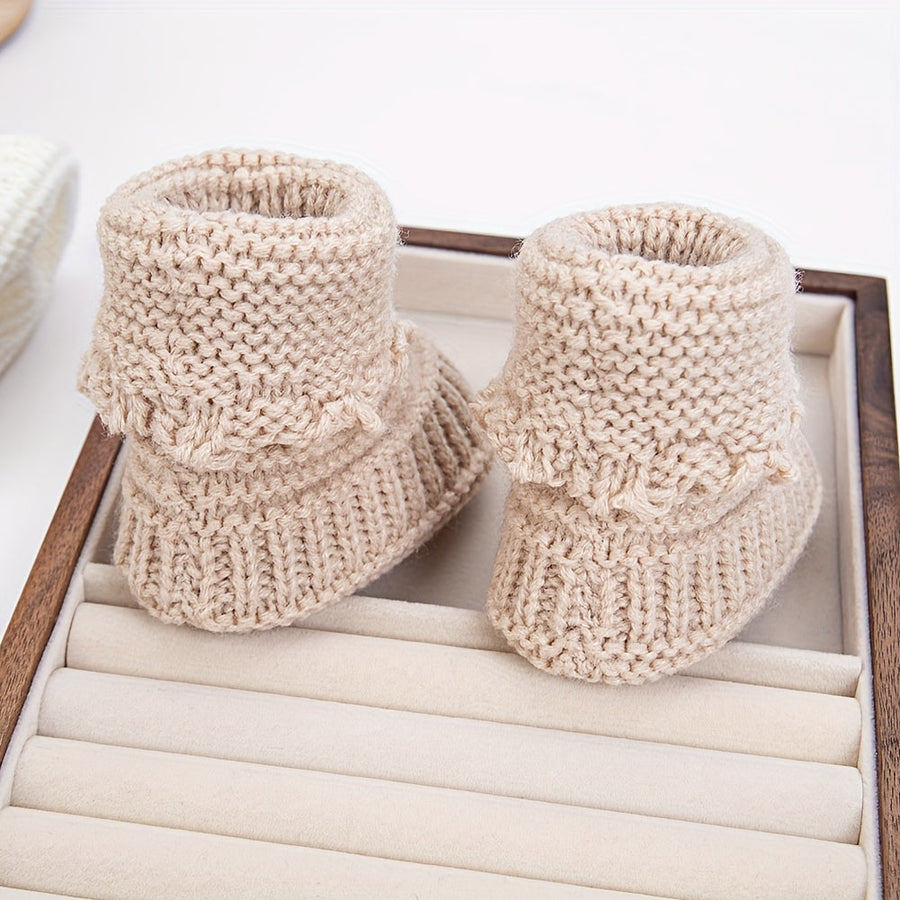 1 paire de chaussettes bébé en tricot 0-12 mois, chaussettes de marche unies Crochet, couleur crème unie, chaussettes co