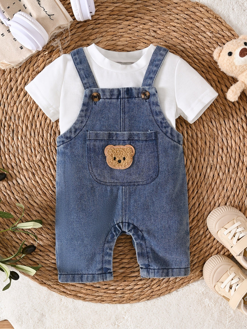 Salopettes en jean uni pour garçons avec poches — Monptitlou