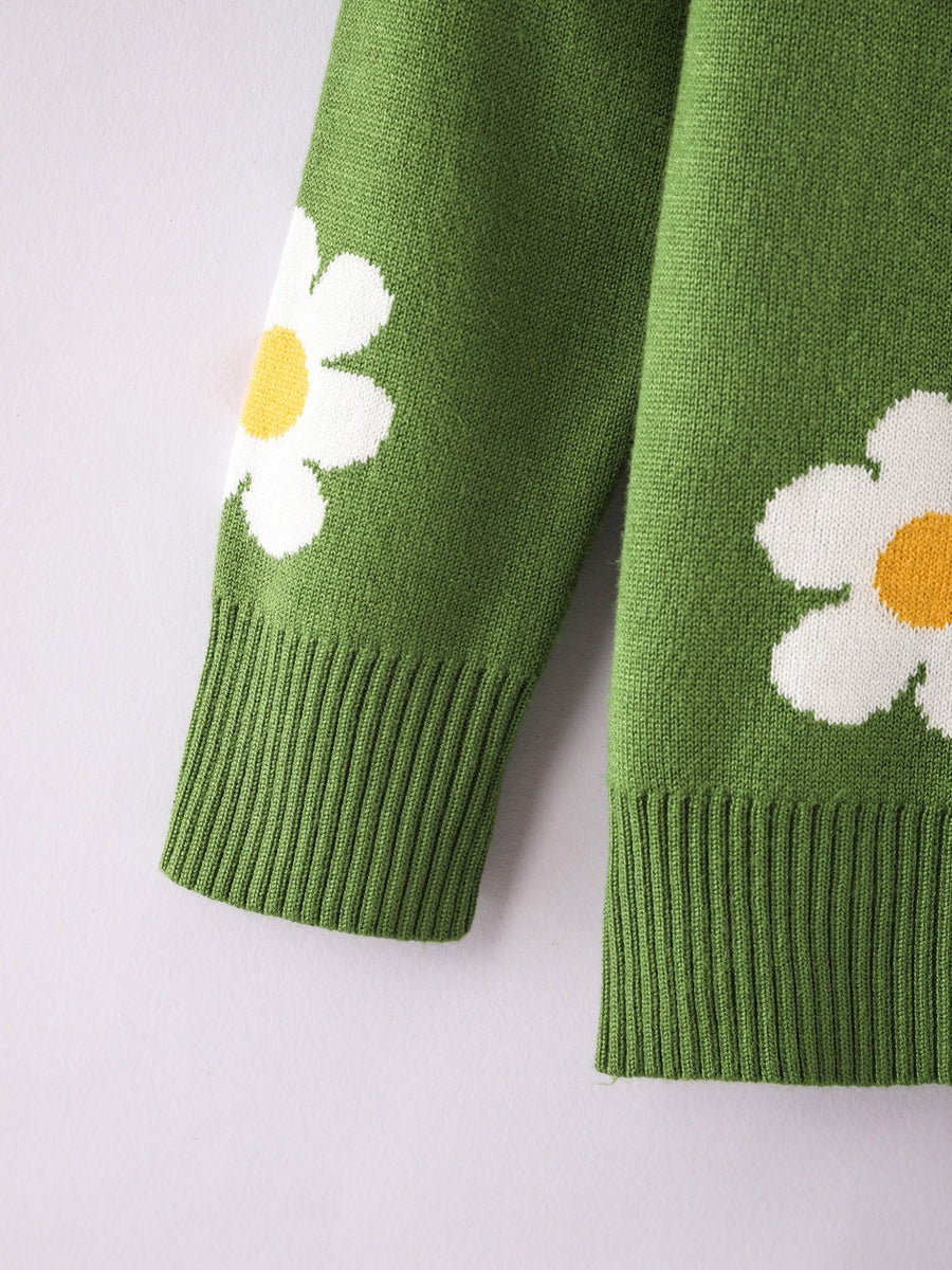 Pull col rond pour fille motif fleuri pour l'hiver — Monptitlou