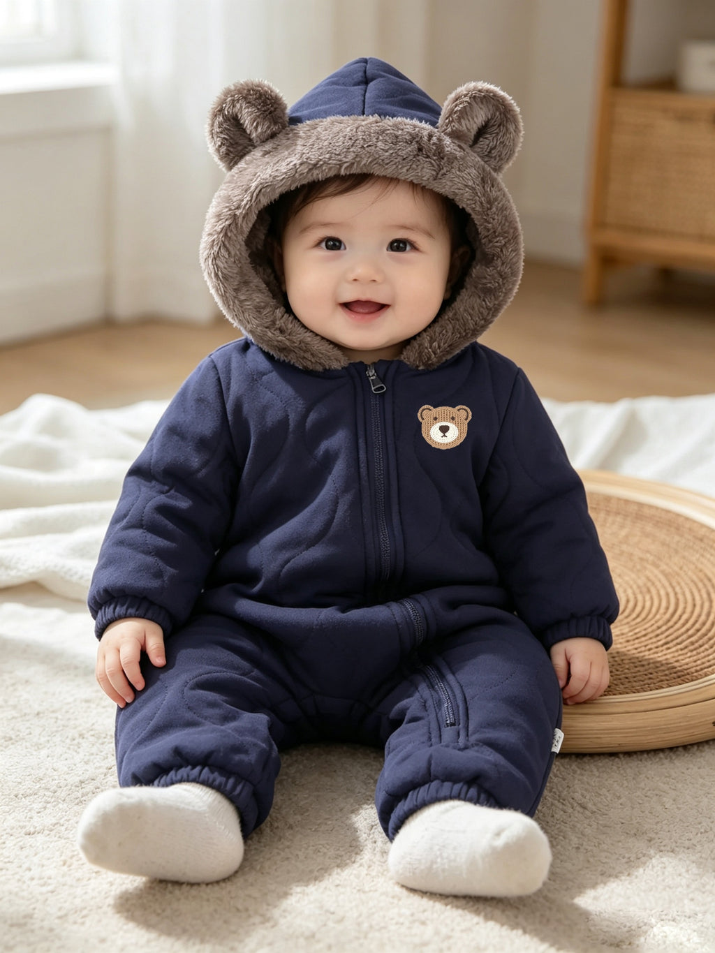 Combinaison bébé d'hiver à oreilles d'ours en relief — Monptitlou
