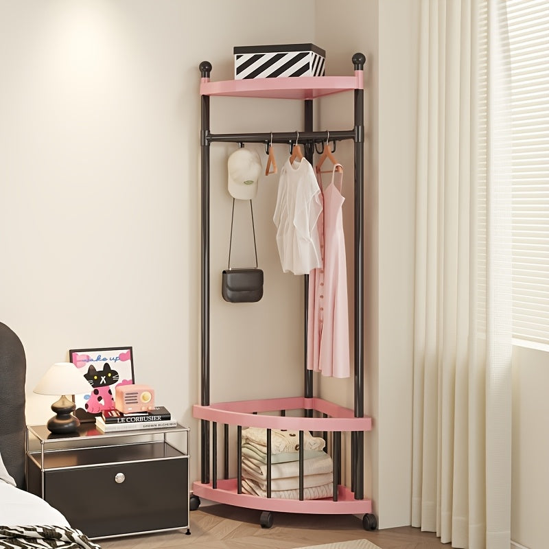 Porte-vêtements d'angle rotatif avec roulettes verrouillables — Monptitlou