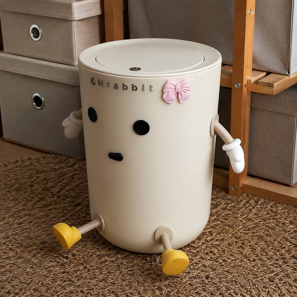 Poubelle à dessus ouvert CM Lapin, 1pc, Blanche, Poubelle en plastique — Monptitlou