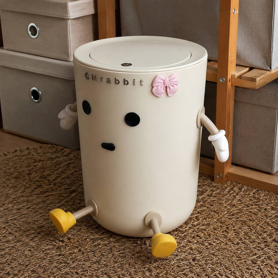 Poubelle à dessus ouvert CM Lapin, 1pc, Blanche, Poubelle en plastique — Monptitlou